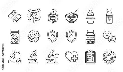 Probiotics and Digestive Health Outline Icon Pack