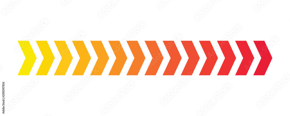 Obraz premium Gradient Chevron Arrow Line with Yellow to Red Colors in a Straight Row