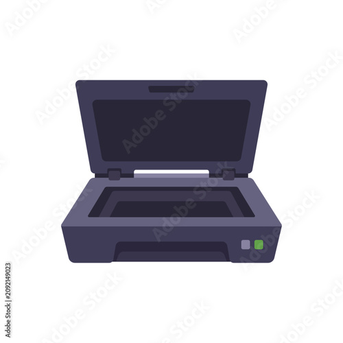 Fotografía Flatbed scanner with raised lid, rectangular glass platen, document bed, and fro