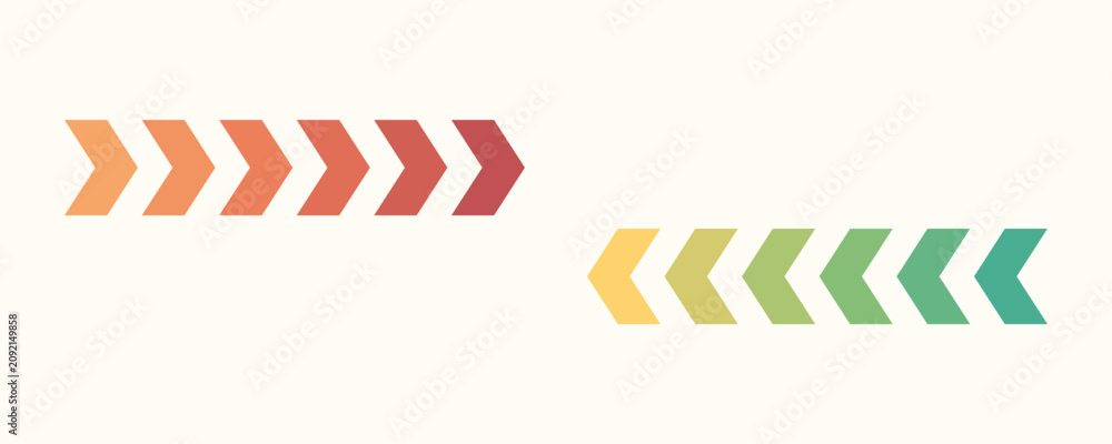 Fototapeta premium Directional arrows in gradient orange and green on a pale background symbolizing progress and transition