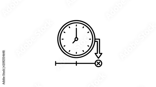 Obraz na plátně A clean black and white line art vector icon of a clock face with hands pointing to a deadline time, well suited for task management, scheduling, and time-sensitive application interfaces