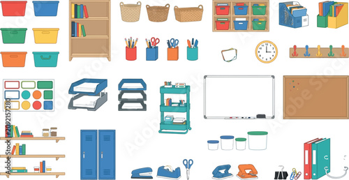 Fotografie A colorful collection of school supplies and office organization items for class