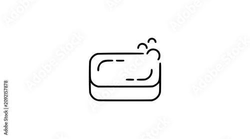 Konstfotografi A clean black and white line art vector icon of an oval bar of soap, fitting for spa service menus, cleaning supply packaging, or hotel amenity guides