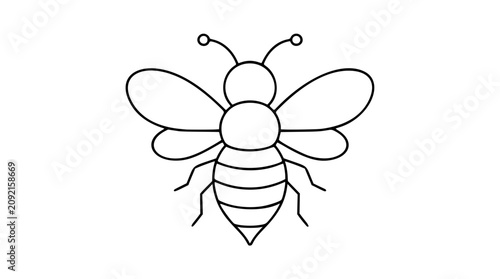 Obraz na plátně A clean black and white line art vector icon depicting a stylized bee from a frontal perspective, ideal for honey labels, environmental campaigns, or children's learning content