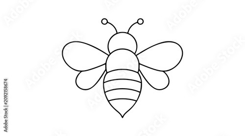 Fotografía A clean black and white line art vector icon of a buzzing bee with delicate wings, perfect for honey brands, nature apps, or educational materials about pollination