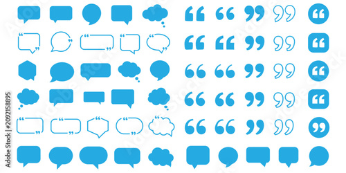 Canvas Print Blank comic speech bubble line icon set with chat box thought cloud and quote sign