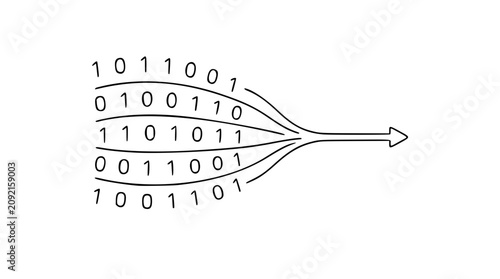 Fotografie Hand-traced vector icon of a flowing binary data stream, sleek digital code ribb