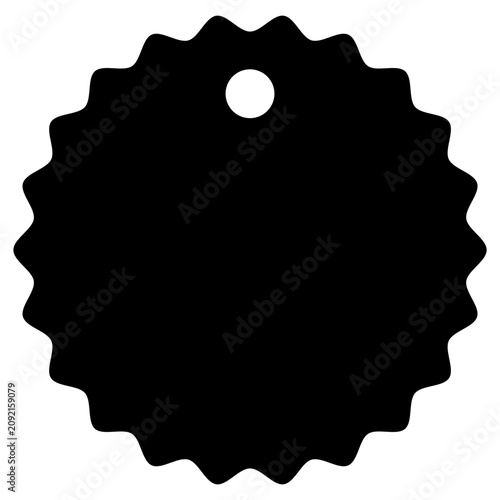 Black scalloped circle gift tag silhouette isolated. Round price label vector template for retail discount promo sale, product branding, packaging design.