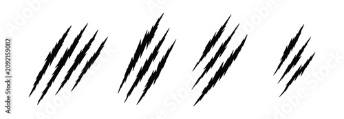 Foto Claw Mark Scratches: Four sets of black claw marks representing an animal's aggressive scratch
