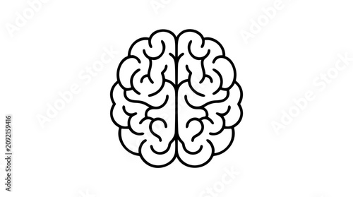A clean black and white line art vector icon of a stylized brain with radiating energy, ideal for mindfulness apps, creative agency branding, or innovation workshop materials.