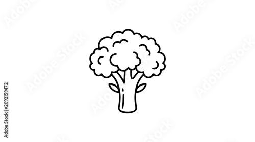 Obraz na plátne A clean black and white line art vector icon of a broccoli floret with detailed florets, excellent for healthy eating guides, recipe apps, or grocery store signage