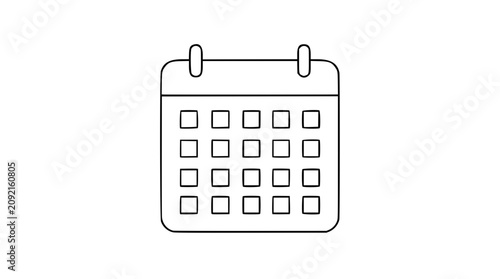 Foto A clean black and white line art vector icon of a calendar with hand-drawn outline, perfect for scheduling apps, date pickers, and event planning interfaces