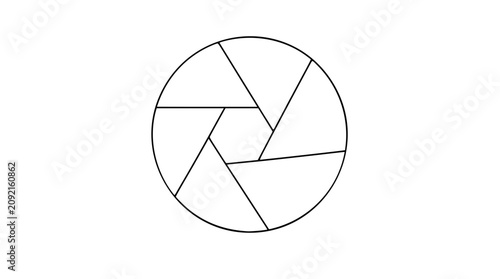 Obraz na płótnie A clean black and white line art vector icon of a camera aperture diaphragm, ideal for photography apps, camera settings interfaces, or shutter speed controls in digital design projects