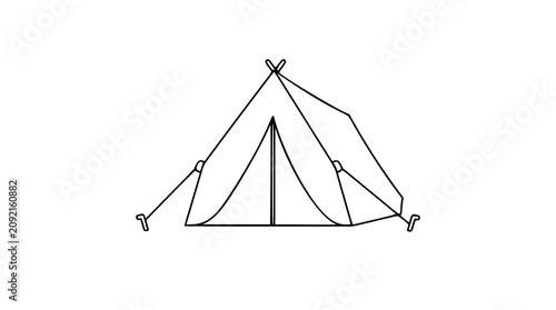 Bild auf Leinwand A clean black and white line art vector icon of a canvas tent, perfect for camping guides, outdoor adventure apps, or travel brochure designs