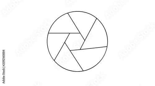 Foto A clean black and white line art vector icon of a camera aperture diaphragm, ideal for photography apps, camera settings interfaces, or shutter speed controls in digital design projects