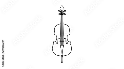 Принти на полотні Refined black and white line art vector icon of a cello with bow, suitable for classical music promotions, orchestra websites, or instrument education materials