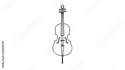 Fotografie A hand-traced cello outline in clean black and white line art, perfect for classical music branding, orchestra promotions, or instrument education materials