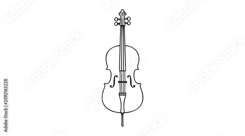 Принти на полотні A hand-traced cello silhouette in minimalist black and white line art, ideal for music school logos, concert programs, or classical instrument illustrations