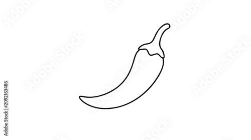 Fotografía A clean black and white line art vector icon of a chili pepper with curved stem, suitable for restaurant menus, spicy food labels, or culinary branding projects