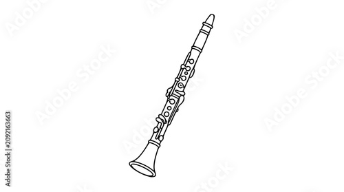 Photography A clean black and white line art vector icon of a clarinet, perfect for music education materials, jazz festival promotions, or orchestral instrument identification guides