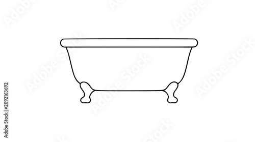 A classic clawfoot bathtub rendered in clean black and white line art, perfect for bathroom service listings, spa branding, or home decor illustrations.
