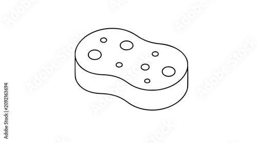 Foto A household cleaning sponge depicted in crisp black and white line art, ideal for janitorial service icons, hygiene product labels, or chore apps