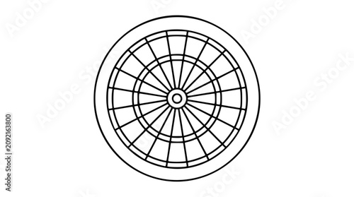 A clean black and white line art vector icon of a dartboard, excellent for pub game promotions, sports bar decorations, or competitive target practice illustrations.