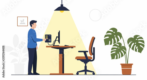 Man using a biometric security scanner for office access control