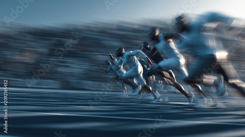 Athletes sprinting on race track with dynamic motion blur