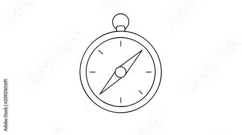 Photography A clean black and white line art vector compass icon with directional needle, perfect for navigation apps, travel websites, or mapping tool interfaces requiring a minimalist hand-drawn aesthetic