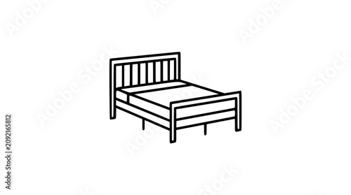 Fotografía A clean black and white line art vector icon of a double bed frame with detailed headboard design, ideal for furniture websites, real estate listings, or home decor apps