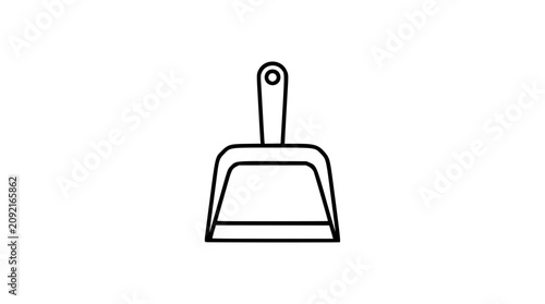 Photos A clean black and white line art vector icon of a dustpan, handy for cleaning service logos, household chore checklists, or janitorial supply packaging and promotional materials
