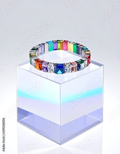 Colorful mosaic jewelry on display.