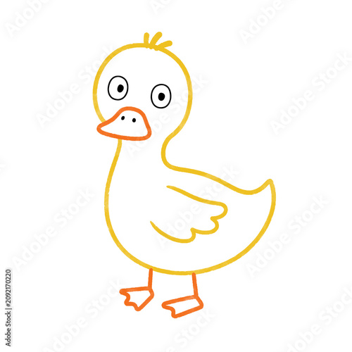 Children's illustration of a duckling in a minimalist outline style, isolated on a transparent background