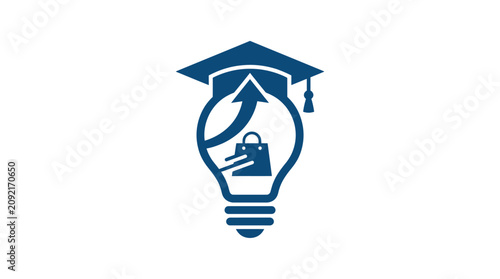 Graduation Cap on Light Bulb Icon.