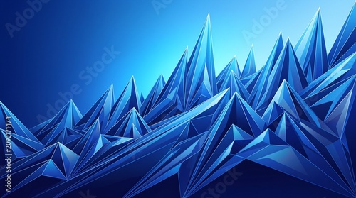   
“Jagged crystalline peaks shimmer in neon blue, abstract ice formations radiate geometric brilliance, futuristic landscape merges natural depth with luminous digital artistry.”