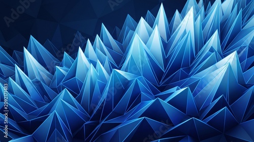   
“Jagged crystalline peaks shimmer in neon blue, abstract ice formations radiate geometric brilliance, futuristic landscape merges natural depth with luminous digital artistry.”
