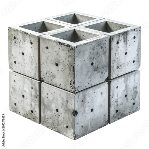 Stack of Modular Industrial Concrete Blocks Isolated on White Background