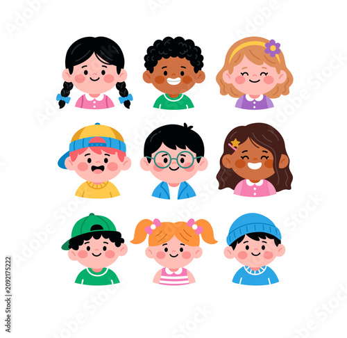 set of funny cartoon kids