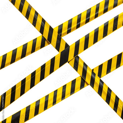 Yellow and Black Striped Caution Tape Isolated on White Background