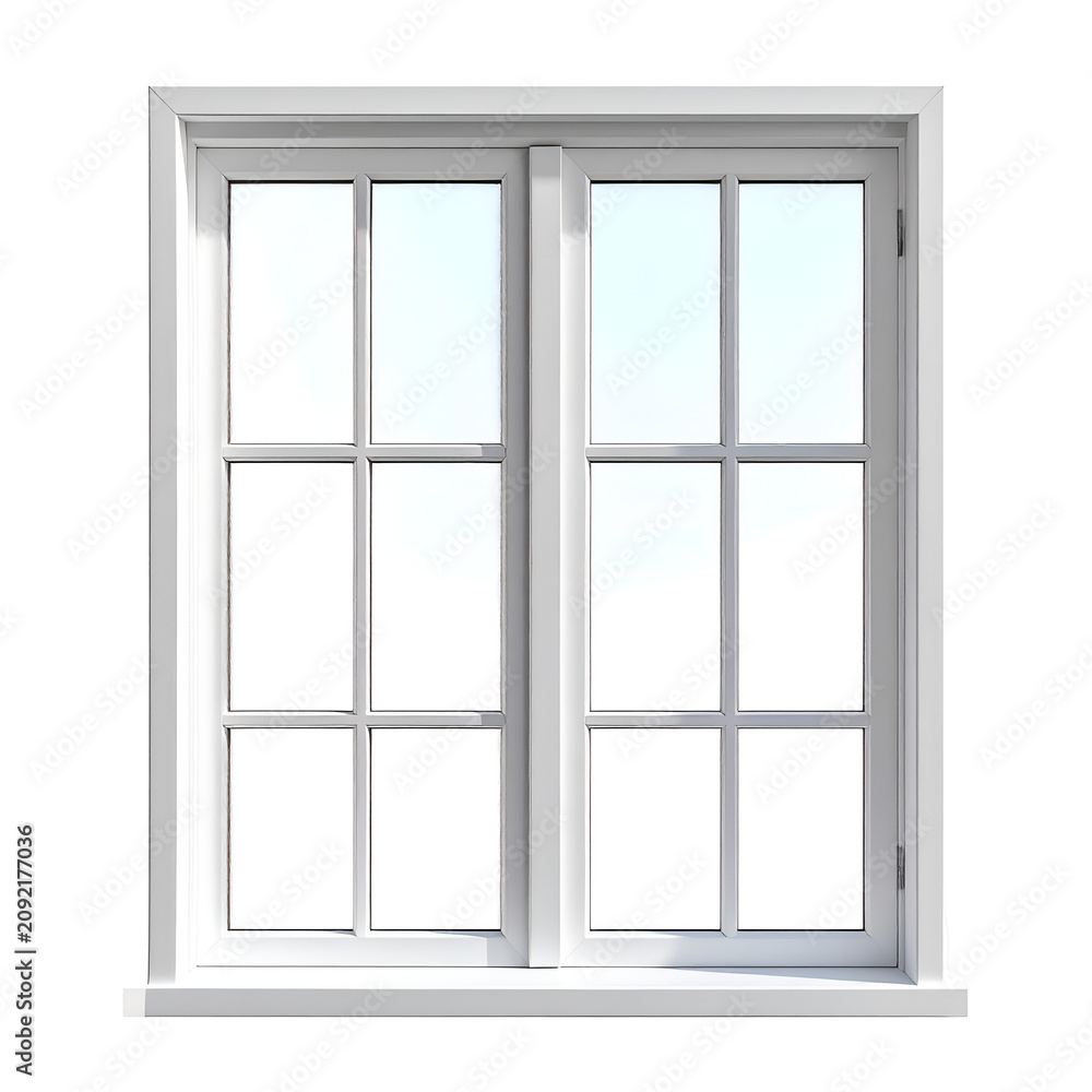 Fototapeta premium Classic White Double Window Frame Isolated on White Background