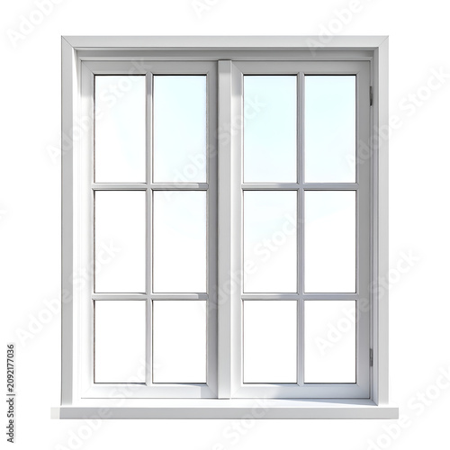 Classic White Double Window Frame Isolated on White Background