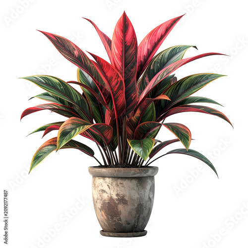 Vibrant Aglaonema Houseplant with Red and Green Leaves in Ceramic Pot