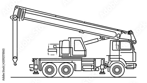 Mobile crane truck illustration white background.