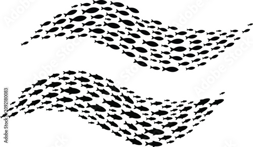 School of Fish Silhouette Collection with Swimming Fish Shapes Vector Illustration