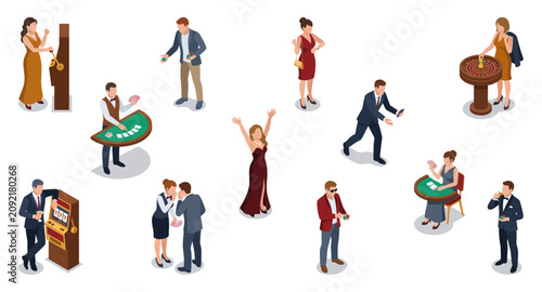 Obraz na plátně Casino players and diverse gamblers betting at a luxury resort gallery | Isometr