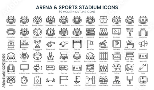 Arena Sports Stadium Line Icons Collection Editable Stroke