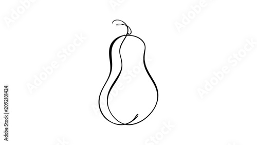 Minimalist pear line drawing on white background.