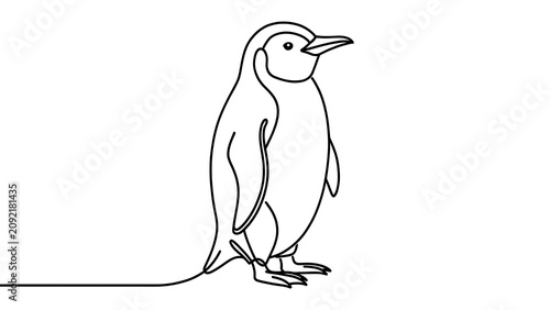 Minimalist penguin line art on white background.