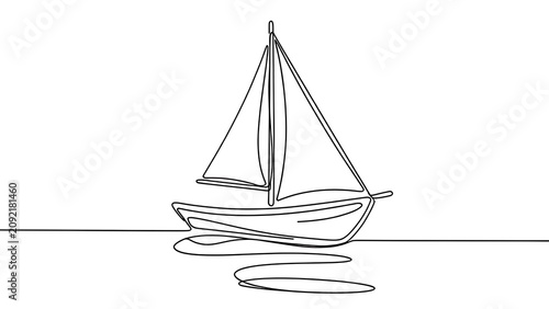 Minimalist sailboat line art white background.